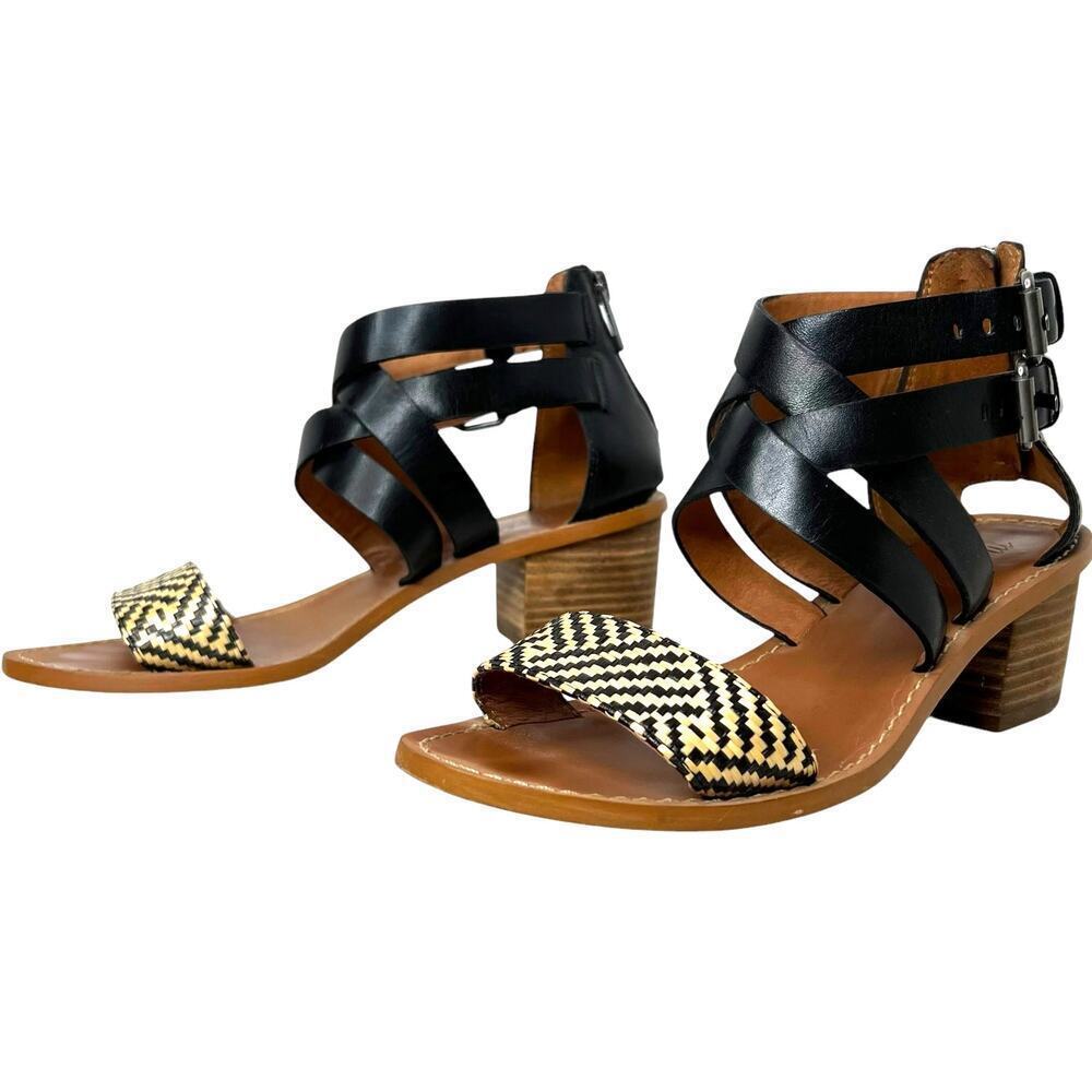 MADEWELL the Lora Leather Ankle Wrap Sandal in Black and Cream Women’s Size 6 - Picture 3 of 11